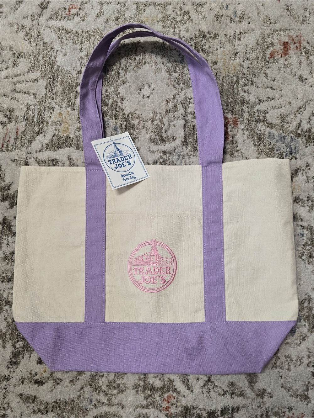 Canvas Tote Bag with Lavender Trim - Trader Joe's - Picture 6 of 10